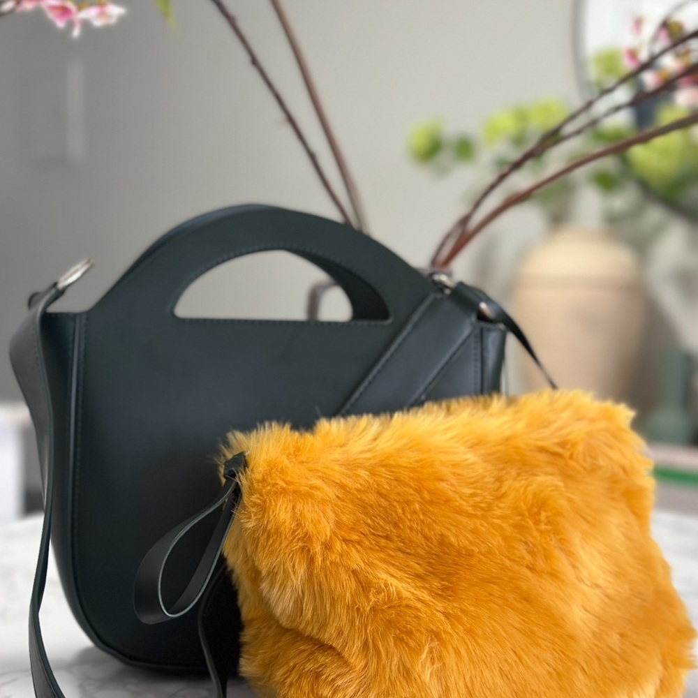 Zara 2-in-1 structured bag with crossbody strap and mini fur bag enclosed - NWT